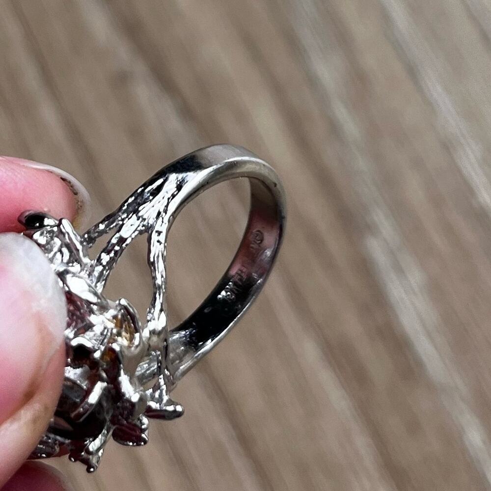 SMOKY QUARTZ Cluster Vintage Designer Signed Ring with 1 Oval Smoky Quartz. 1940 - Picture 12 of 12